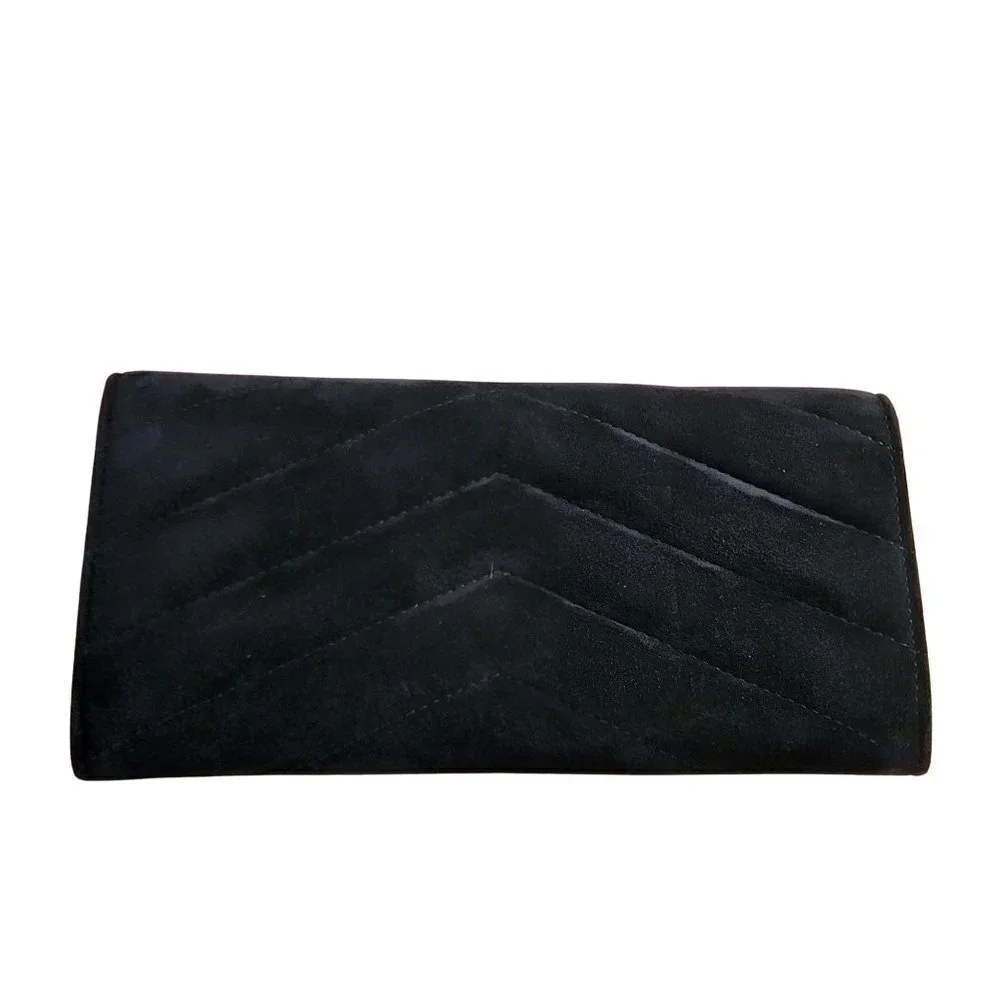 Authentic Chanel Paris-Hamburg CC Button Flap Wallet Chevron Suede Long